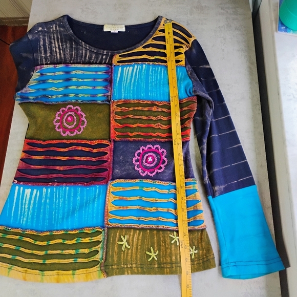 Collection Royal Boho Patchwork Top Womens Medium Long Sleeve Hippie Festival - Picture 7 of 9